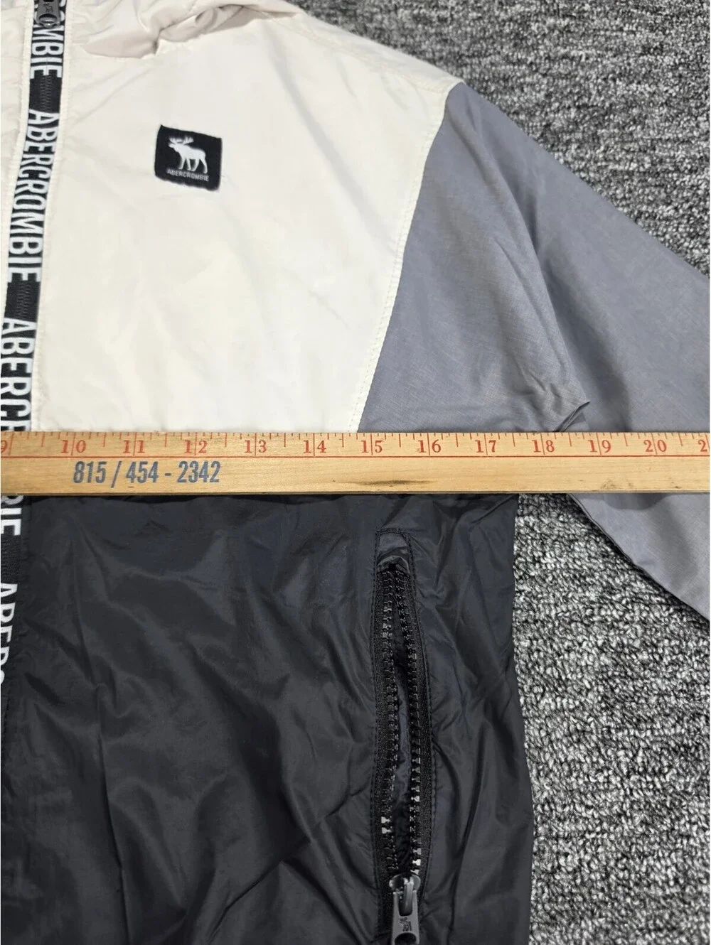 Abercrombie Kids Colorblock Hooded Full Zip Jacket Pockets White Gray 7/8